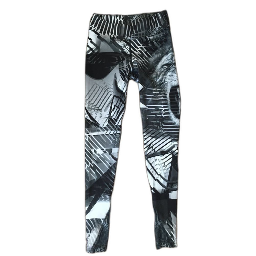 We Are Handsome Black/White Lion Graphic High Rise Gym Leggings, XS, EUC